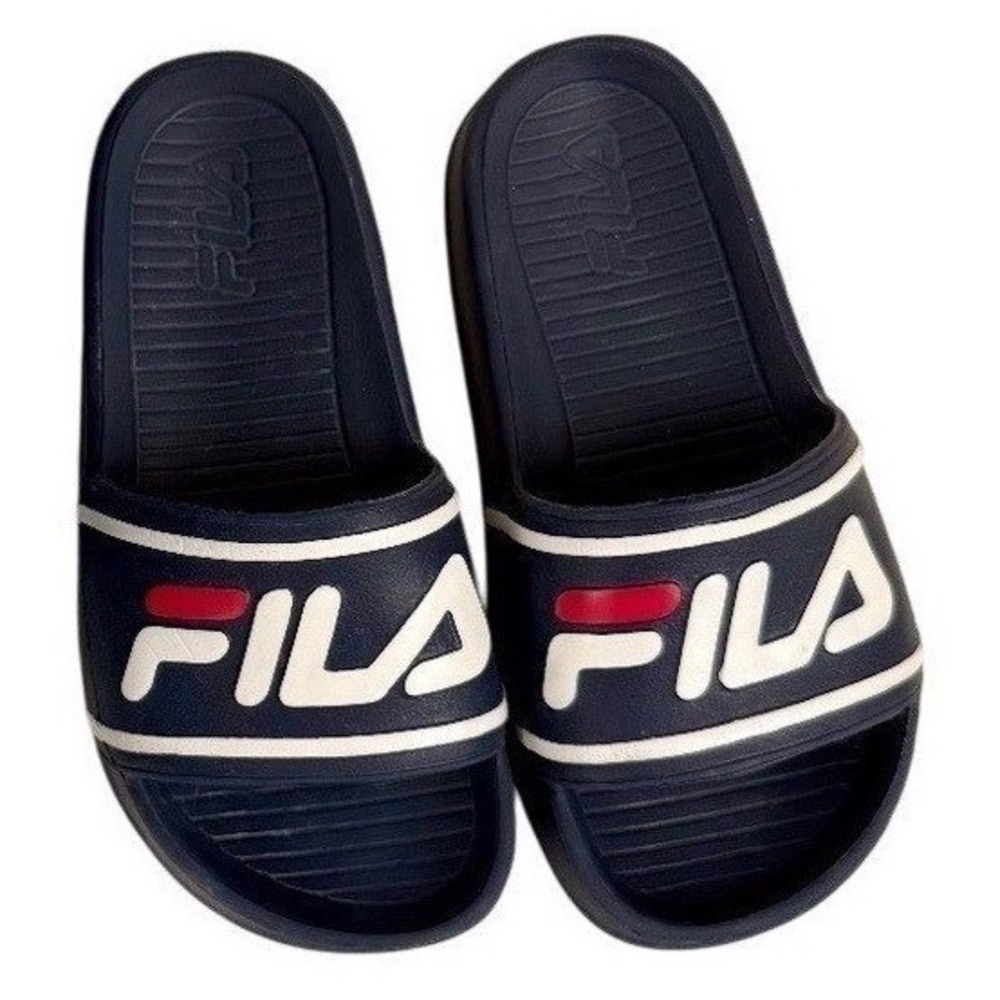 Fila Sleek Slide ST Kids Sandals Slides Navy White Red Youth Size 2 with Box